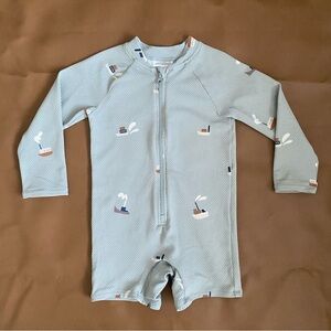 H&M Baby Swimsuit UPF 50 Zipper Light Turquoise/Boats 18M